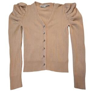 HYFVE Beige Mutton Sleeve Button Front V-neck Ribbed Sweater Size Medium